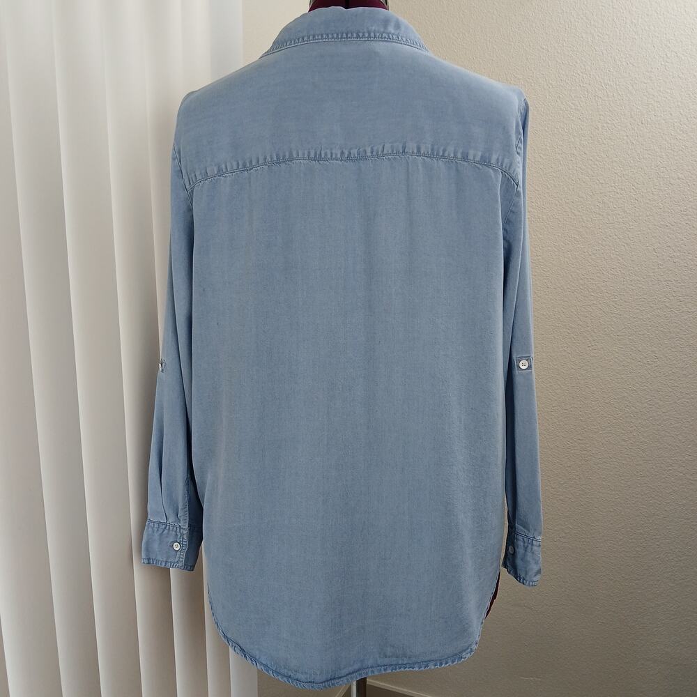 Lola River Chambray Shirt XL blue denim Tencel Lyocell blouse roll sleeve button - Picture 4 of 13